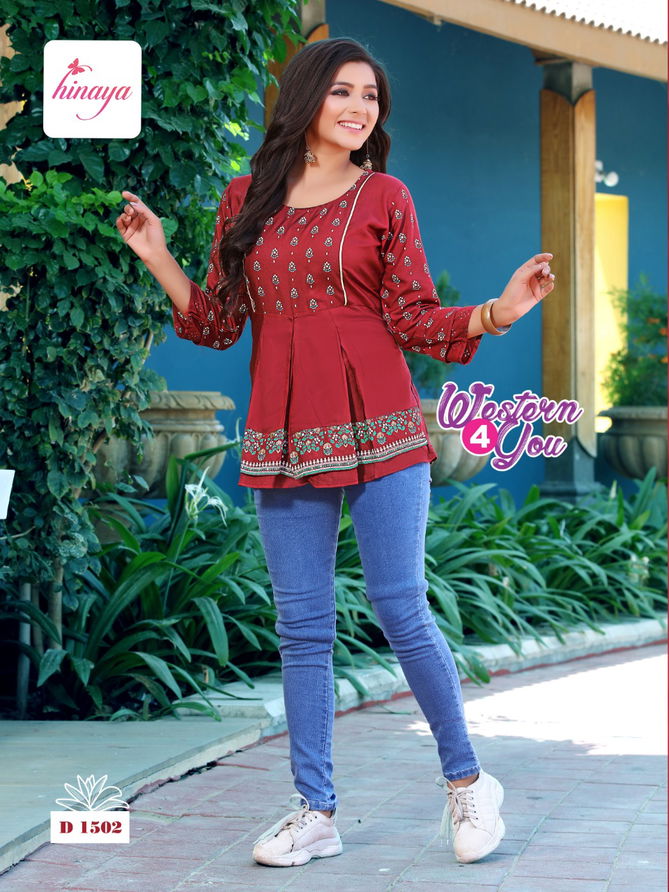 Hinaya Western 4 You 10 Rayon printed Wholesale Short Top Collection